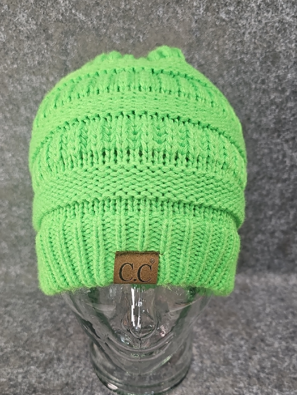 C.C. Knit Acrylic Beanie, Lime Green, One Size